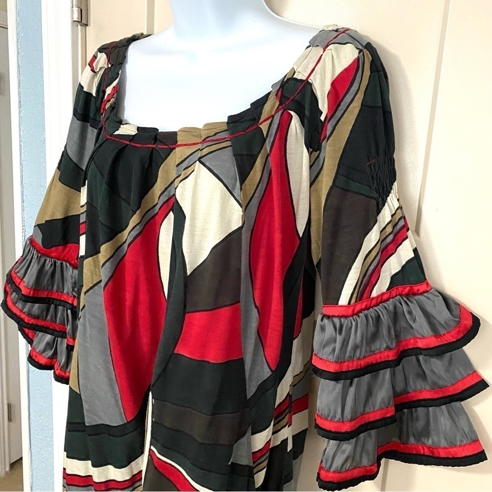 Multicolor Abstract Patchwork Shift Dress Small G… - image 4